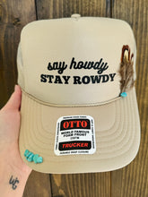 Load image into Gallery viewer, Say Howdy Feather Trucker Hat
