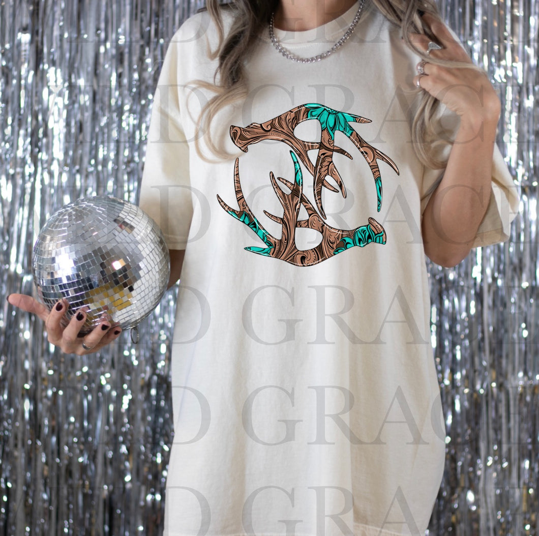 Turquoise Antlers Tee