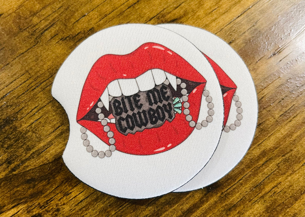 Bite Me Cowboy Car Coaster Set