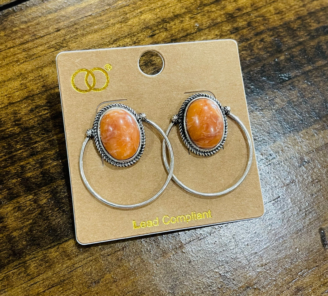 Orange Marble Hoop Studs