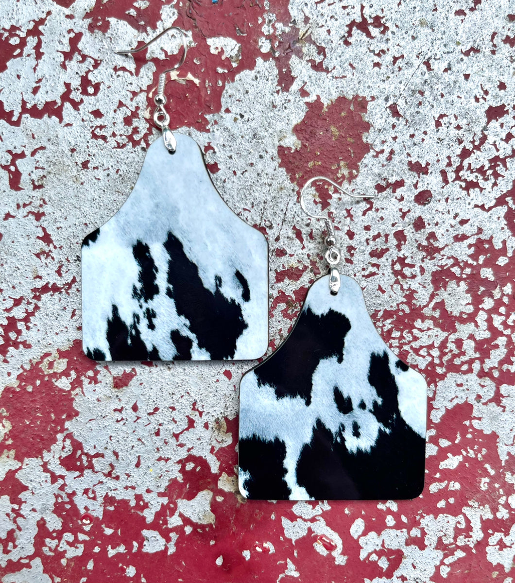 Cow Print Tag Earrings